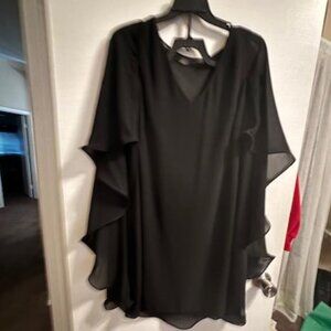 Ralph Lauren Women’s Black Ruffled Sheer Overlay Short Sleeve Dress 8